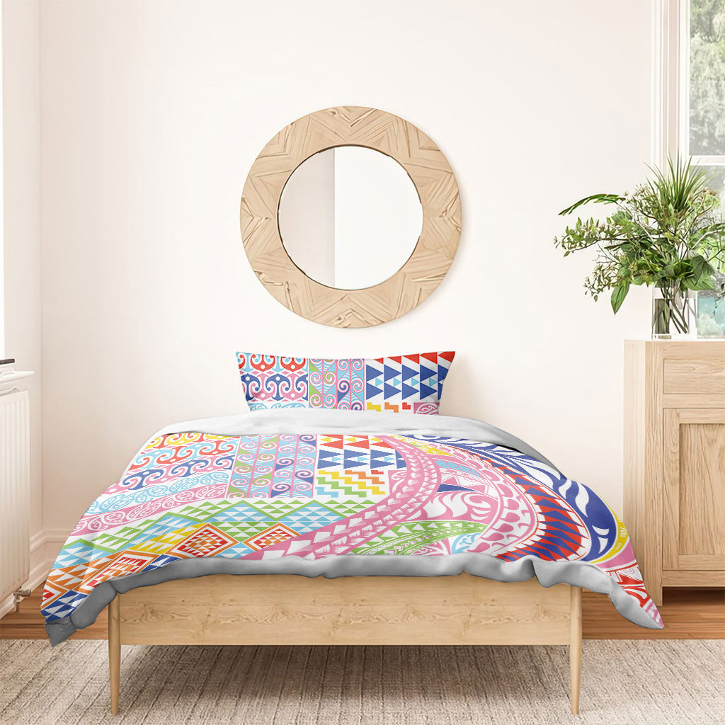Maori Kowhaiwhai Taniko Patchwork Rainbow Motifs Bedding Set