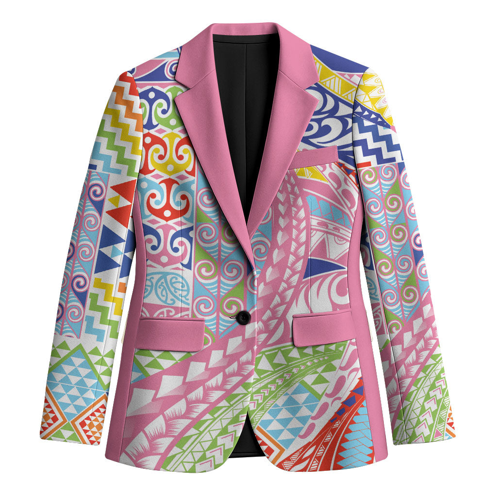 Maori Kowhaiwhai Taniko Patchwork Rainbow Motifs Blazer