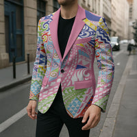 Maori Kowhaiwhai Taniko Patchwork Rainbow Motifs Blazer