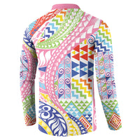 Maori Kowhaiwhai Taniko Patchwork Rainbow Motifs Button Sweatshirt