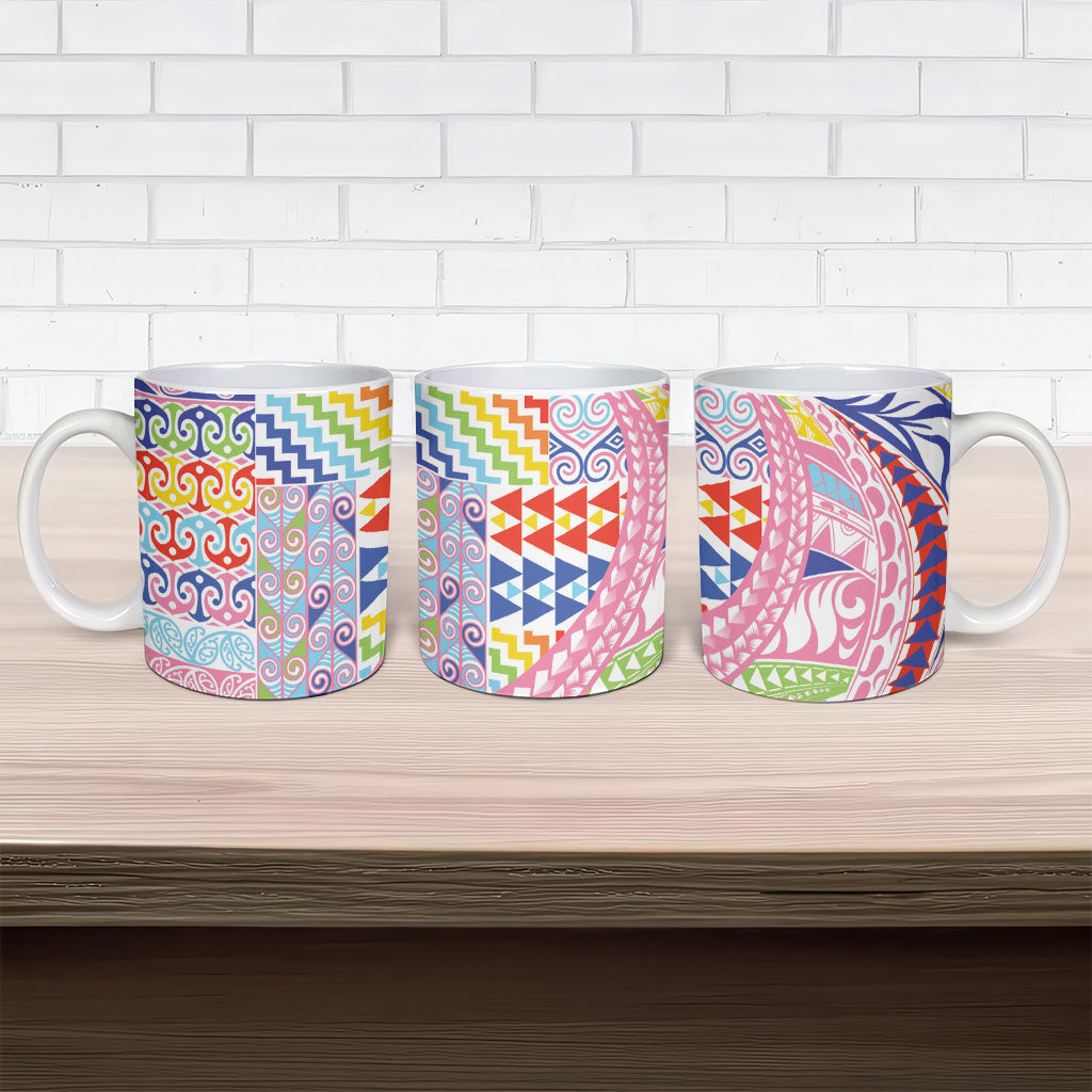 Maori Kowhaiwhai Taniko Patchwork Rainbow Motifs Ceramic Mug