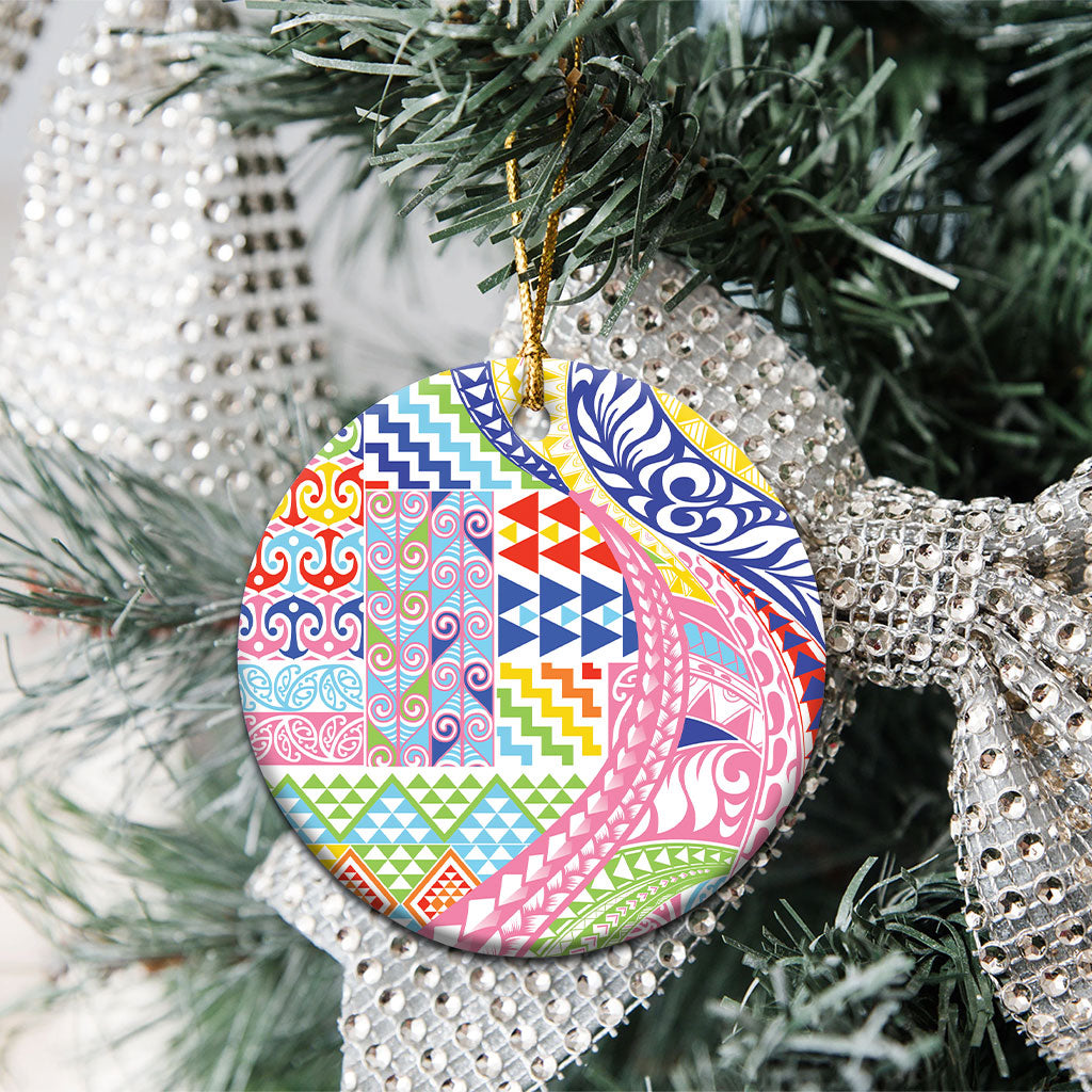 Maori Kowhaiwhai Taniko Patchwork Rainbow Motifs Ceramic Ornament LT9 - Polynesian Pride