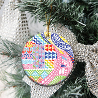 Maori Kowhaiwhai Taniko Patchwork Rainbow Motifs Ceramic Ornament LT9 - Polynesian Pride