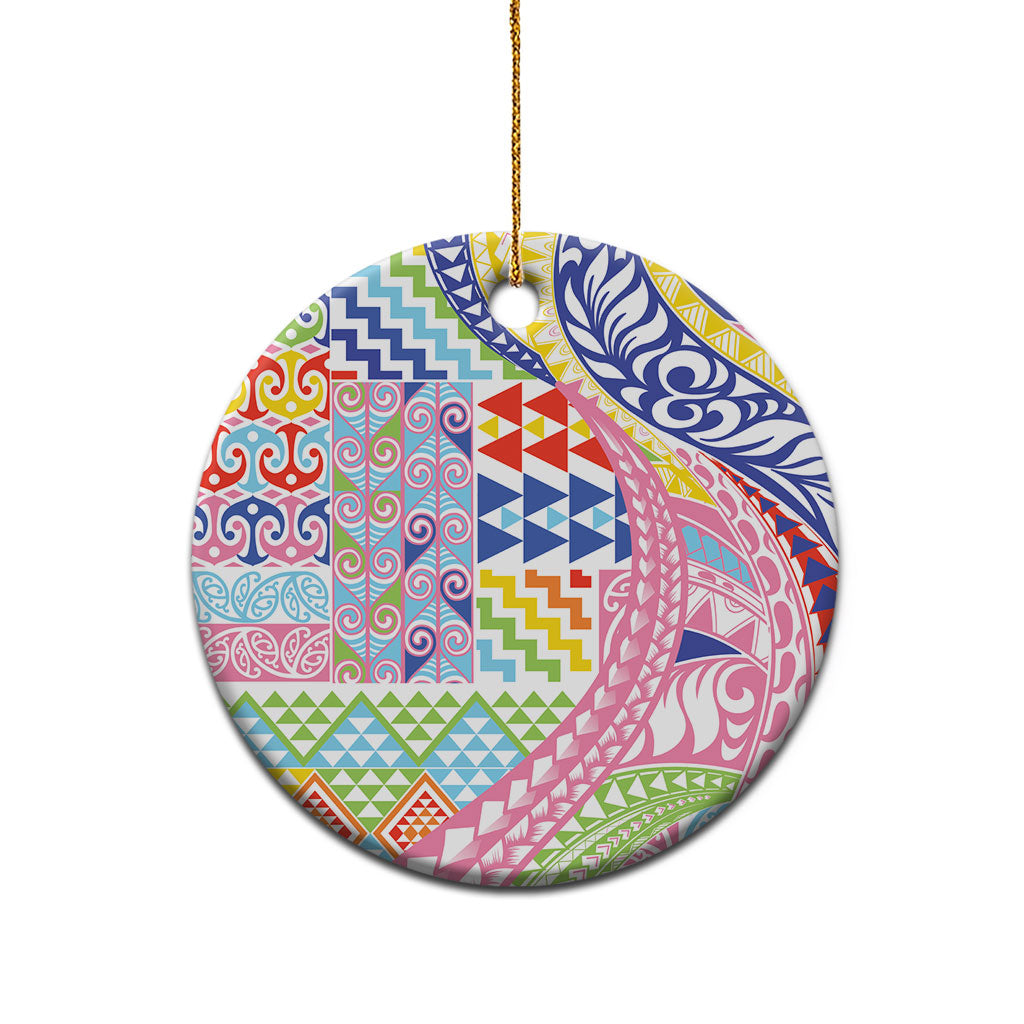 Maori Kowhaiwhai Taniko Patchwork Rainbow Motifs Ceramic Ornament LT9 - Polynesian Pride