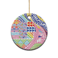 Maori Kowhaiwhai Taniko Patchwork Rainbow Motifs Ceramic Ornament LT9 - Polynesian Pride