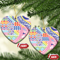 Maori Kowhaiwhai Taniko Patchwork Rainbow Motifs Ceramic Ornament LT9 Heart Rainbow - Polynesian Pride