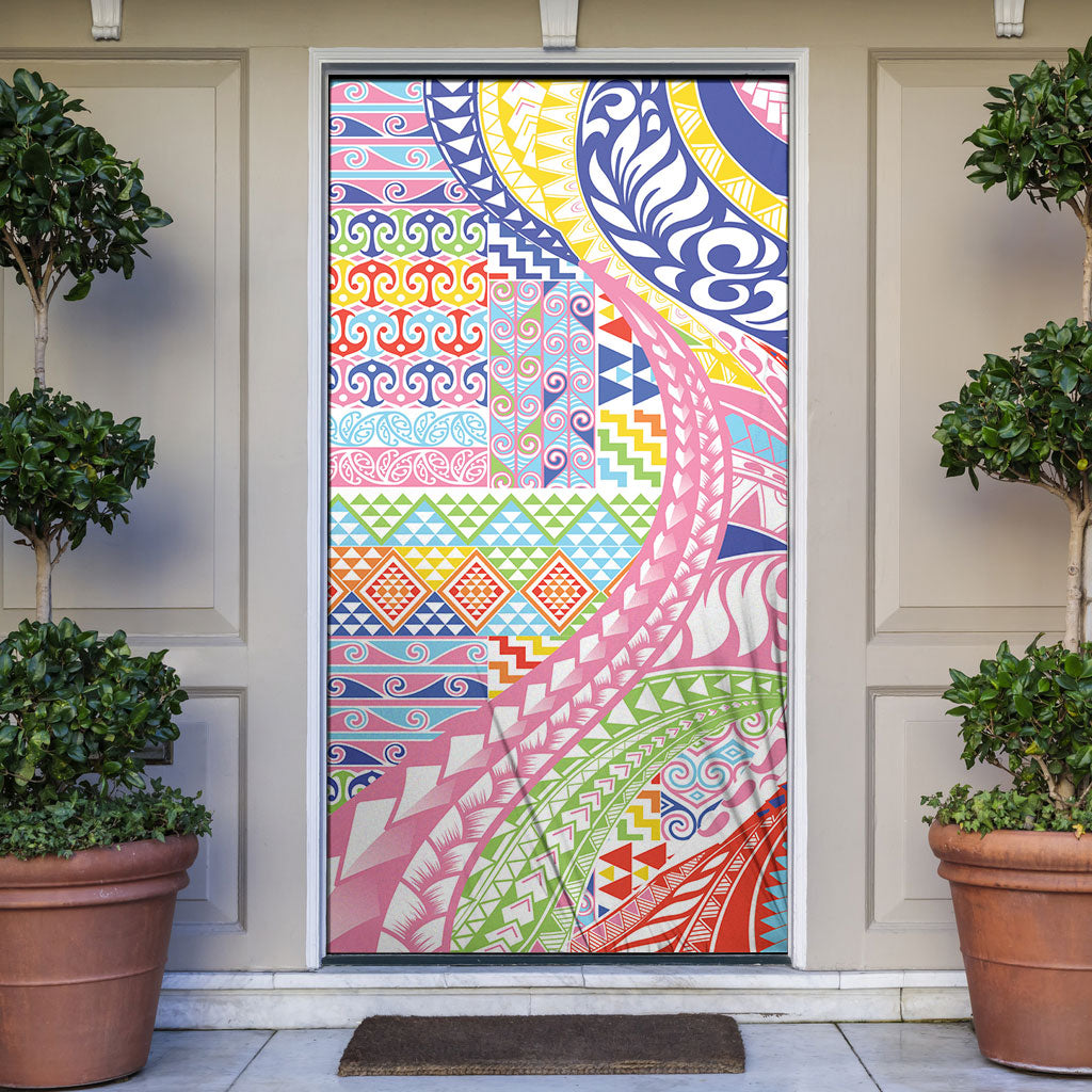 Maori Kowhaiwhai Taniko Patchwork Rainbow Motifs Door Cover LT9 Rainbow - Polynesian Pride