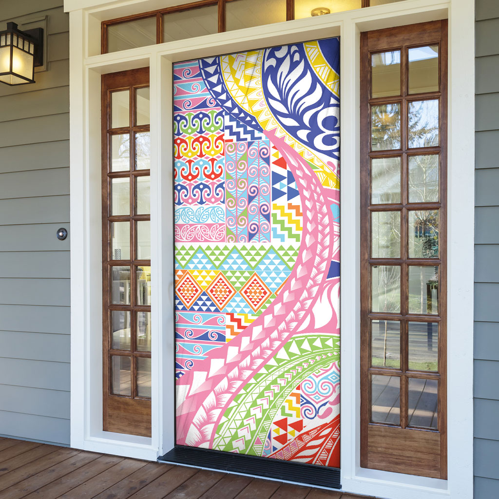 Maori Kowhaiwhai Taniko Patchwork Rainbow Motifs Door Cover LT9 - Polynesian Pride