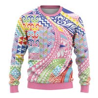 Maori Kowhaiwhai Taniko Patchwork Rainbow Motifs Ugly Christmas Sweater LT9 - Polynesian Pride
