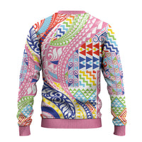 Maori Kowhaiwhai Taniko Patchwork Rainbow Motifs Ugly Christmas Sweater LT9 - Polynesian Pride