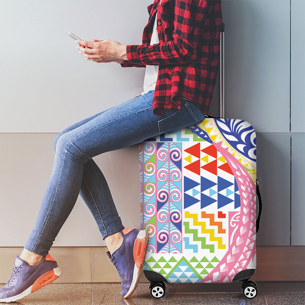 Maori Kowhaiwhai Taniko Patchwork Rainbow Motifs Luggage Cover LT9 - Polynesian Pride
