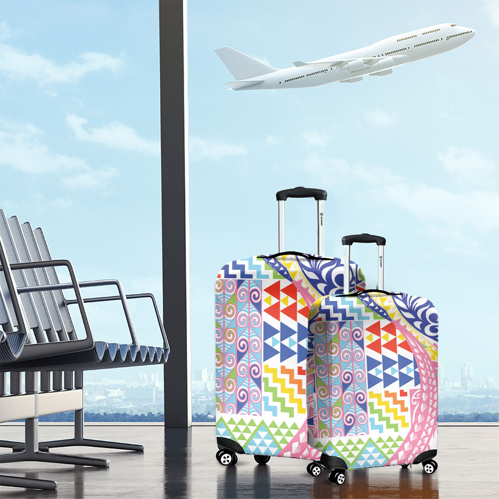 Maori Kowhaiwhai Taniko Patchwork Rainbow Motifs Luggage Cover LT9 - Polynesian Pride