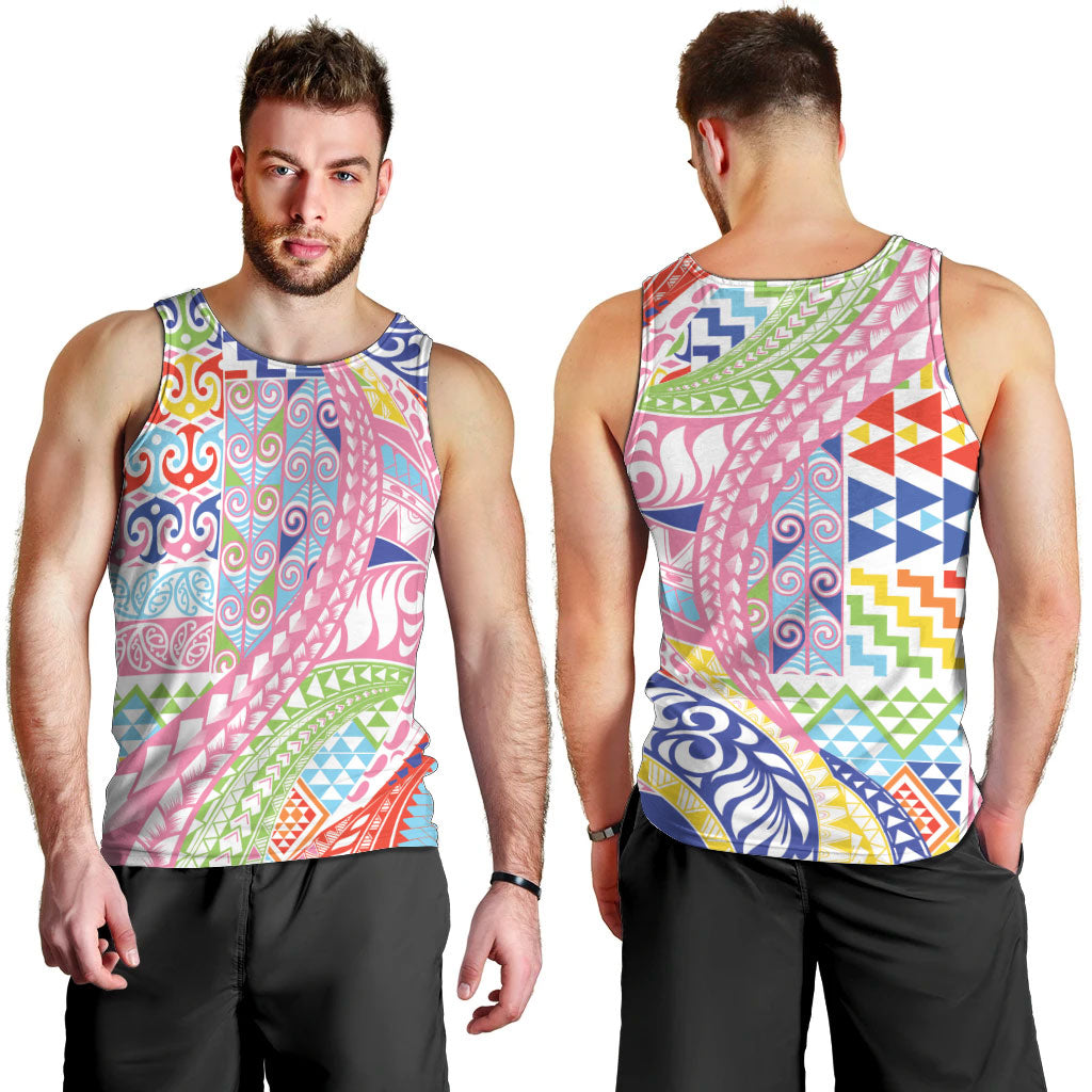 Maori Kowhaiwhai Taniko Patchwork Rainbow Motifs Men Tank Top LT9 - Polynesian Pride