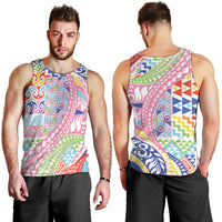 Maori Kowhaiwhai Taniko Patchwork Rainbow Motifs Men Tank Top LT9 - Polynesian Pride
