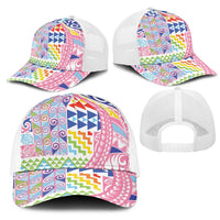 Maori Kowhaiwhai Taniko Patchwork Rainbow Motifs Mesh Trucker Cap LT9 - Polynesian Pride