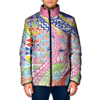 Maori Kowhaiwhai Taniko Patchwork Rainbow Motifs Padded Jacket