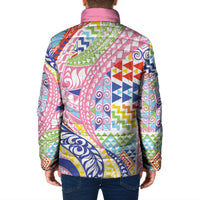 Maori Kowhaiwhai Taniko Patchwork Rainbow Motifs Padded Jacket