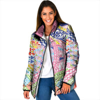 Maori Kowhaiwhai Taniko Patchwork Rainbow Motifs Padded Jacket