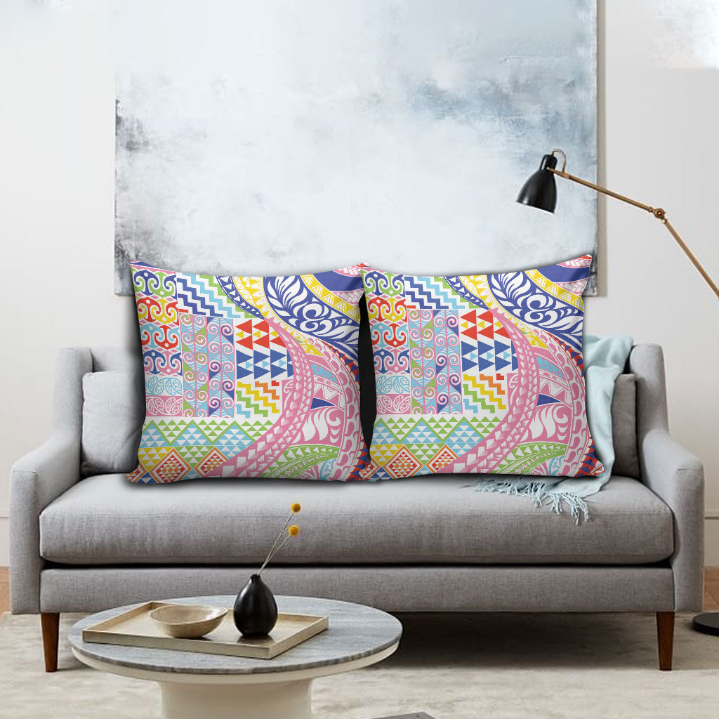 Maori Kowhaiwhai Taniko Patchwork Rainbow Motifs Pillow Cover LT9 - Polynesian Pride