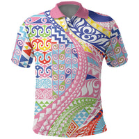 Maori Kowhaiwhai Taniko Patchwork Rainbow Motifs Polo Shirt LT9 Rainbow - Polynesian Pride