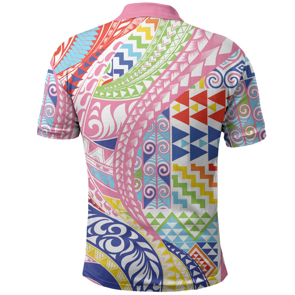 Maori Kowhaiwhai Taniko Patchwork Rainbow Motifs Polo Shirt LT9 - Polynesian Pride