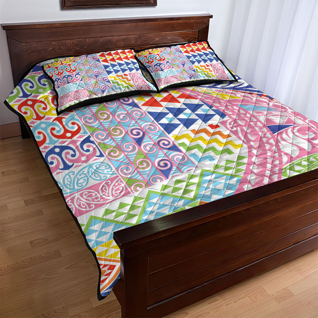 Maori Kowhaiwhai Taniko Patchwork Rainbow Motifs Quilt Bed Set LT9 - Polynesian Pride