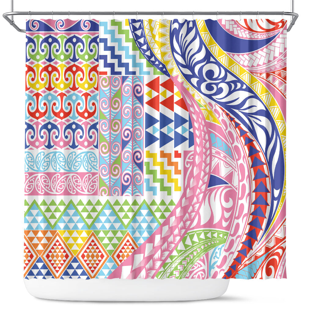 Maori Kowhaiwhai Taniko Patchwork Rainbow Motifs Shower Curtain LT9 Rainbow - Polynesian Pride