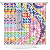 Maori Kowhaiwhai Taniko Patchwork Rainbow Motifs Shower Curtain LT9 Rainbow - Polynesian Pride