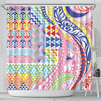 Maori Kowhaiwhai Taniko Patchwork Rainbow Motifs Shower Curtain LT9 - Polynesian Pride
