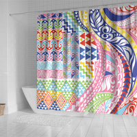Maori Kowhaiwhai Taniko Patchwork Rainbow Motifs Shower Curtain LT9 - Polynesian Pride