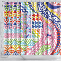 Maori Kowhaiwhai Taniko Patchwork Rainbow Motifs Shower Curtain LT9 - Polynesian Pride