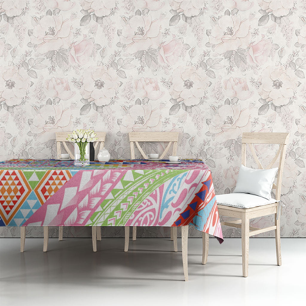 Maori Kowhaiwhai Taniko Patchwork Rainbow Motifs Tablecloth
