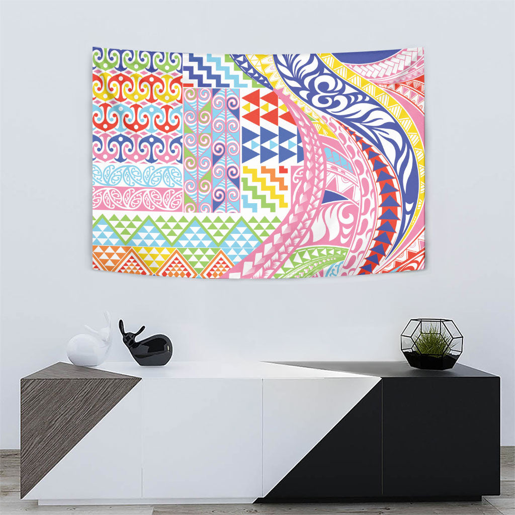 Maori Kowhaiwhai Taniko Patchwork Rainbow Motifs Tapestry