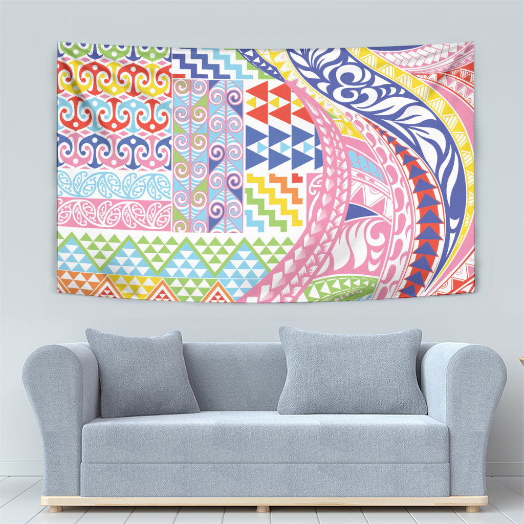 Maori Kowhaiwhai Taniko Patchwork Rainbow Motifs Tapestry