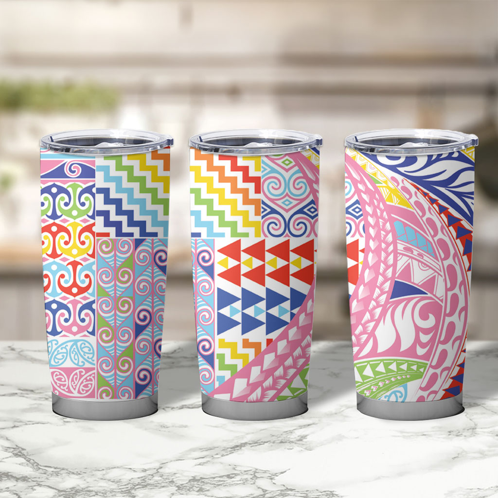 Maori Kowhaiwhai Taniko Patchwork Rainbow Motifs Tumbler Cup LT9 - Polynesian Pride