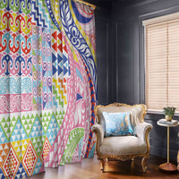 Maori Kowhaiwhai Taniko Patchwork Rainbow Motifs Window Curtain