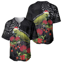 Meri Kirihimete Kakapo Baseball Jersey Black Silver Fern Christmas Vibe