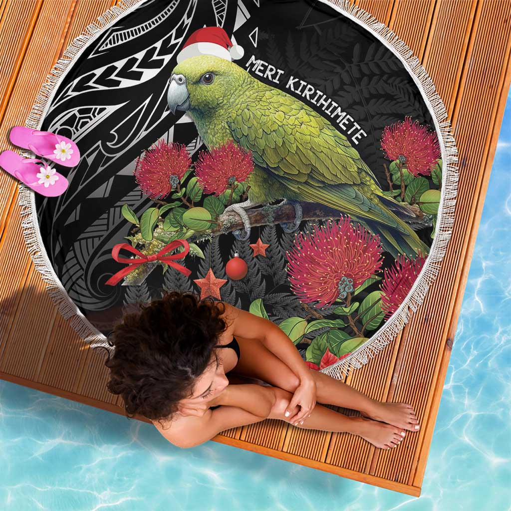 Meri Kirihimete Kakapo Beach Blanket Black Silver Fern Christmas Vibe LT9 - Polynesian Pride