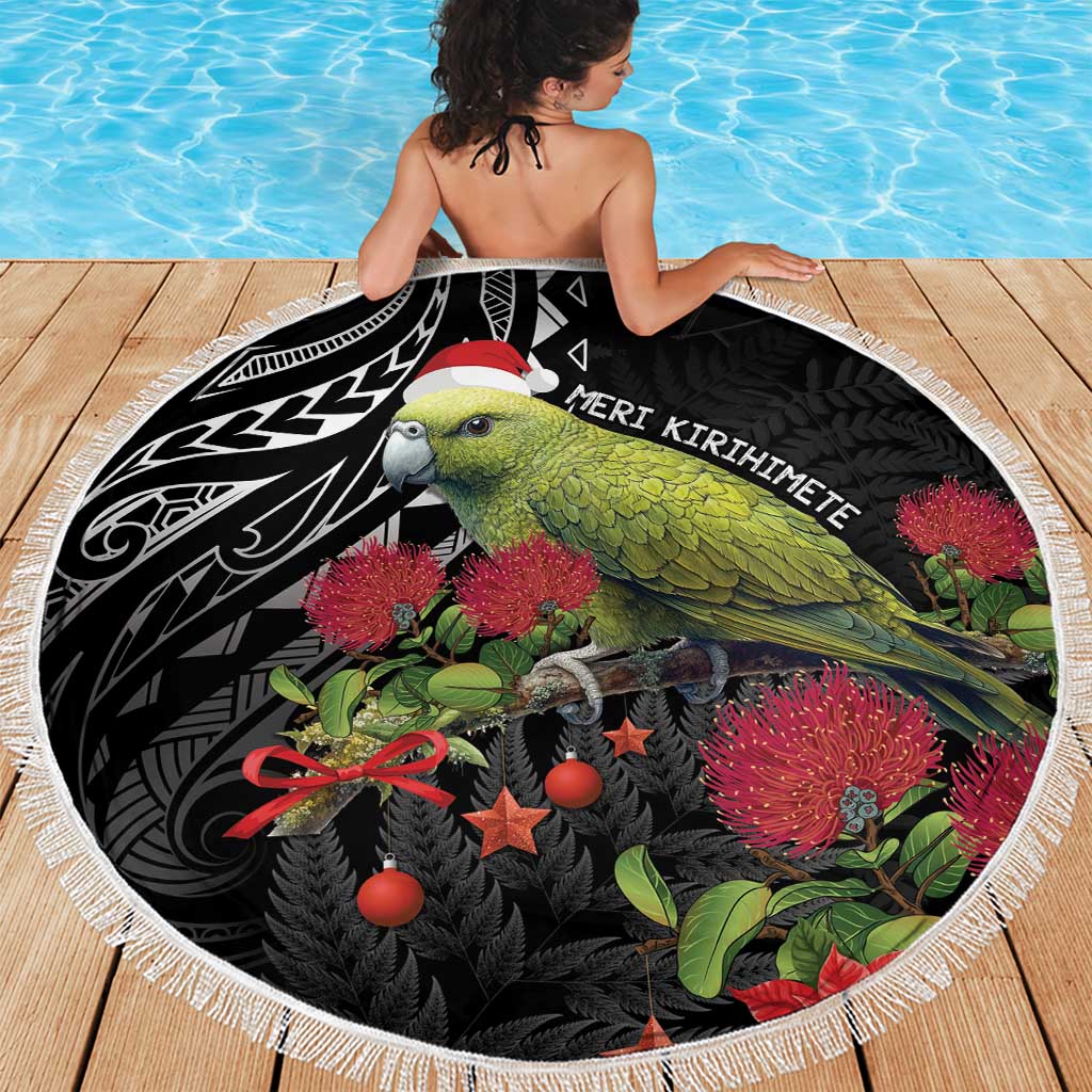 Meri Kirihimete Kakapo Beach Blanket Black Silver Fern Christmas Vibe LT9 - Polynesian Pride