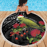 Meri Kirihimete Kakapo Beach Blanket Black Silver Fern Christmas Vibe LT9 - Polynesian Pride