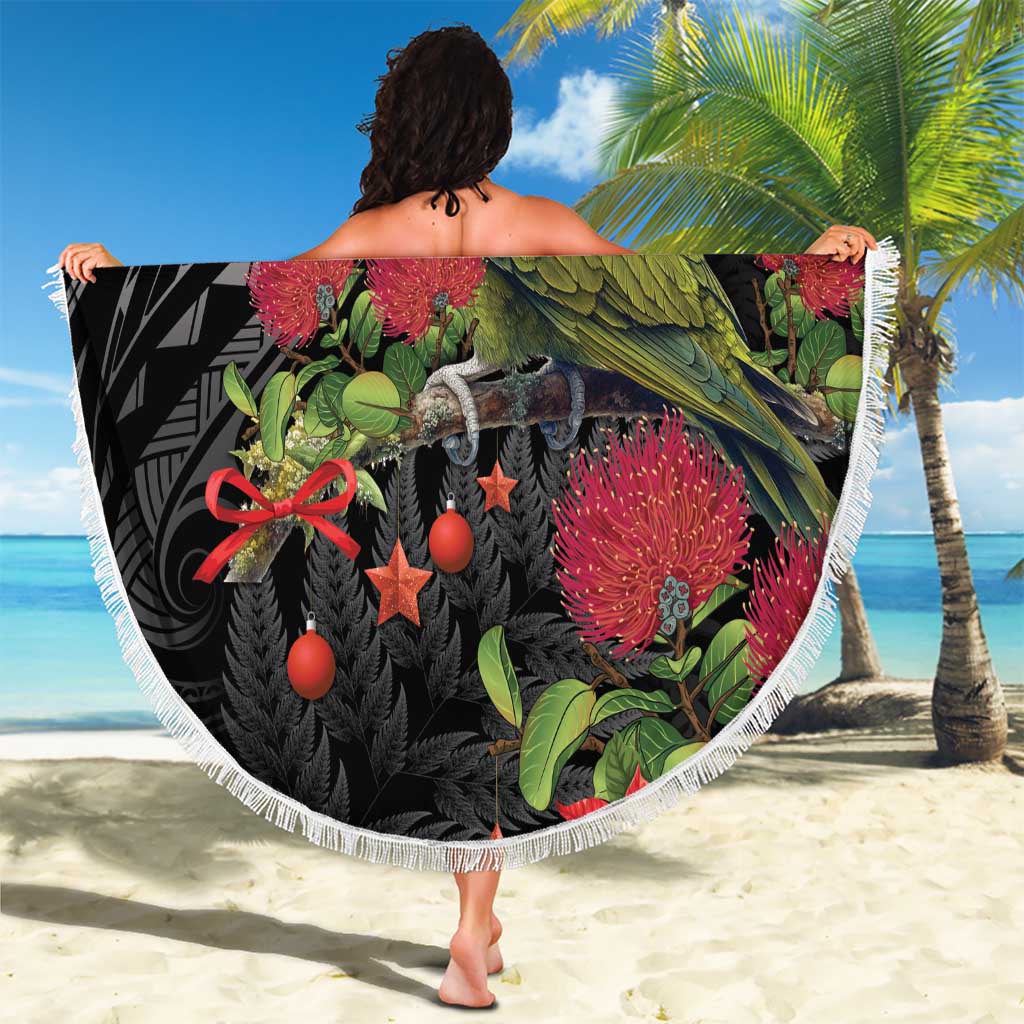 Meri Kirihimete Kakapo Beach Blanket Black Silver Fern Christmas Vibe LT9 - Polynesian Pride