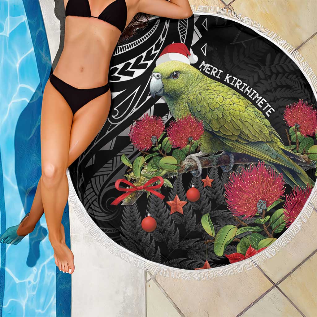 Meri Kirihimete Kakapo Beach Blanket Black Silver Fern Christmas Vibe LT9 - Polynesian Pride