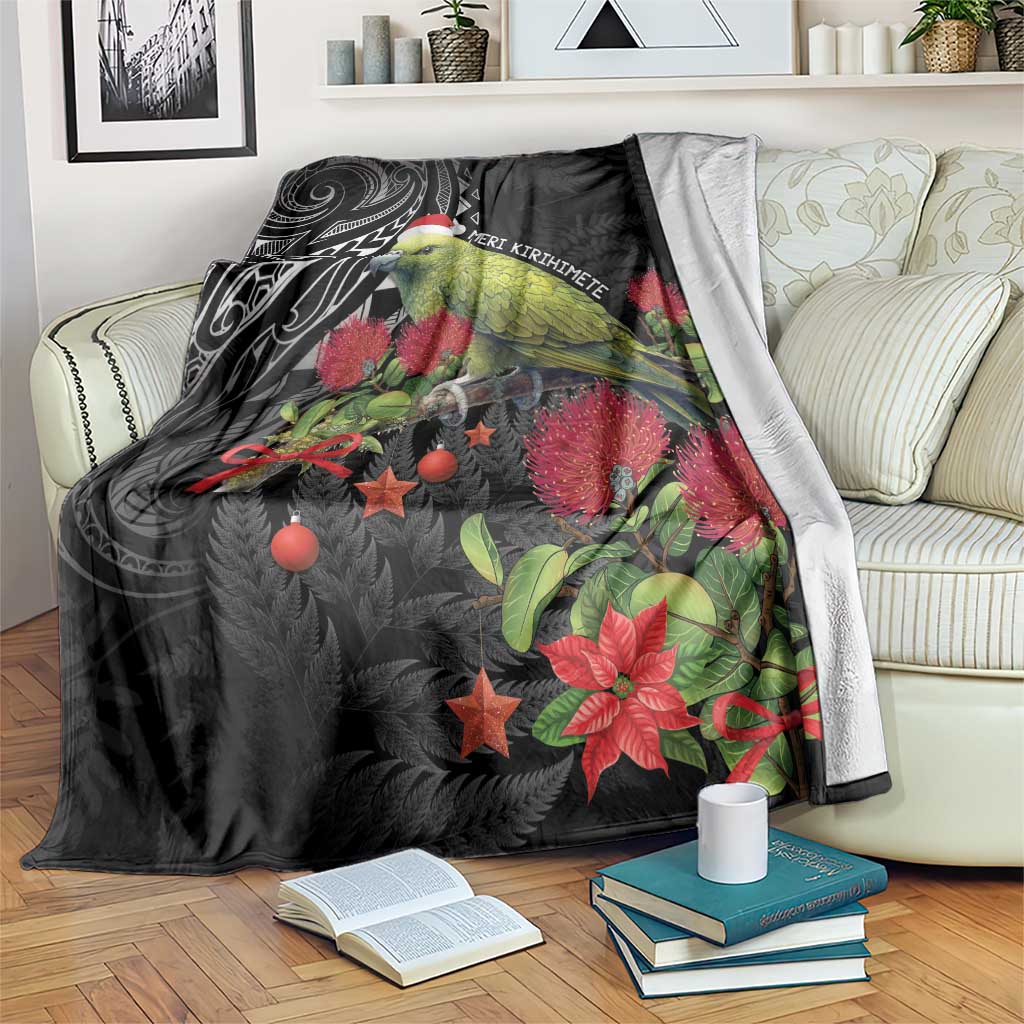 Meri Kirihimete Kakapo Blanket Black Silver Fern Christmas Vibe LT9 Black - Polynesian Pride