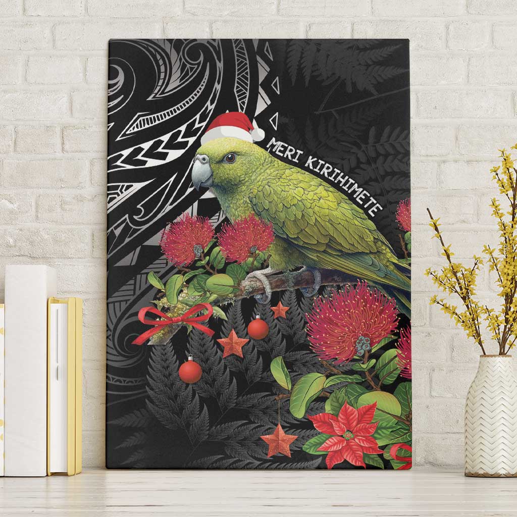 Meri Kirihimete Kakapo Canvas Wall Art Black Silver Fern Christmas Vibe