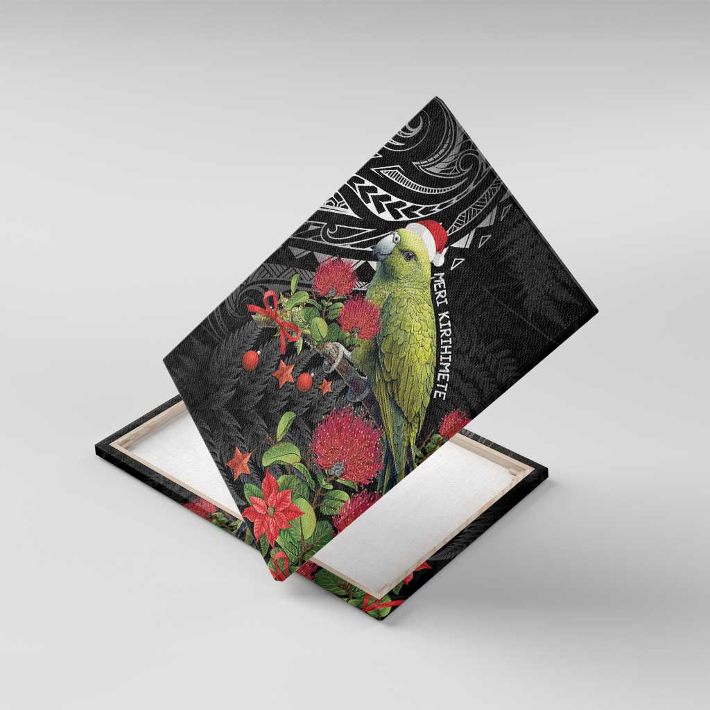 Meri Kirihimete Kakapo Canvas Wall Art Black Silver Fern Christmas Vibe LT9 With Frame Black - Polynesian Pride