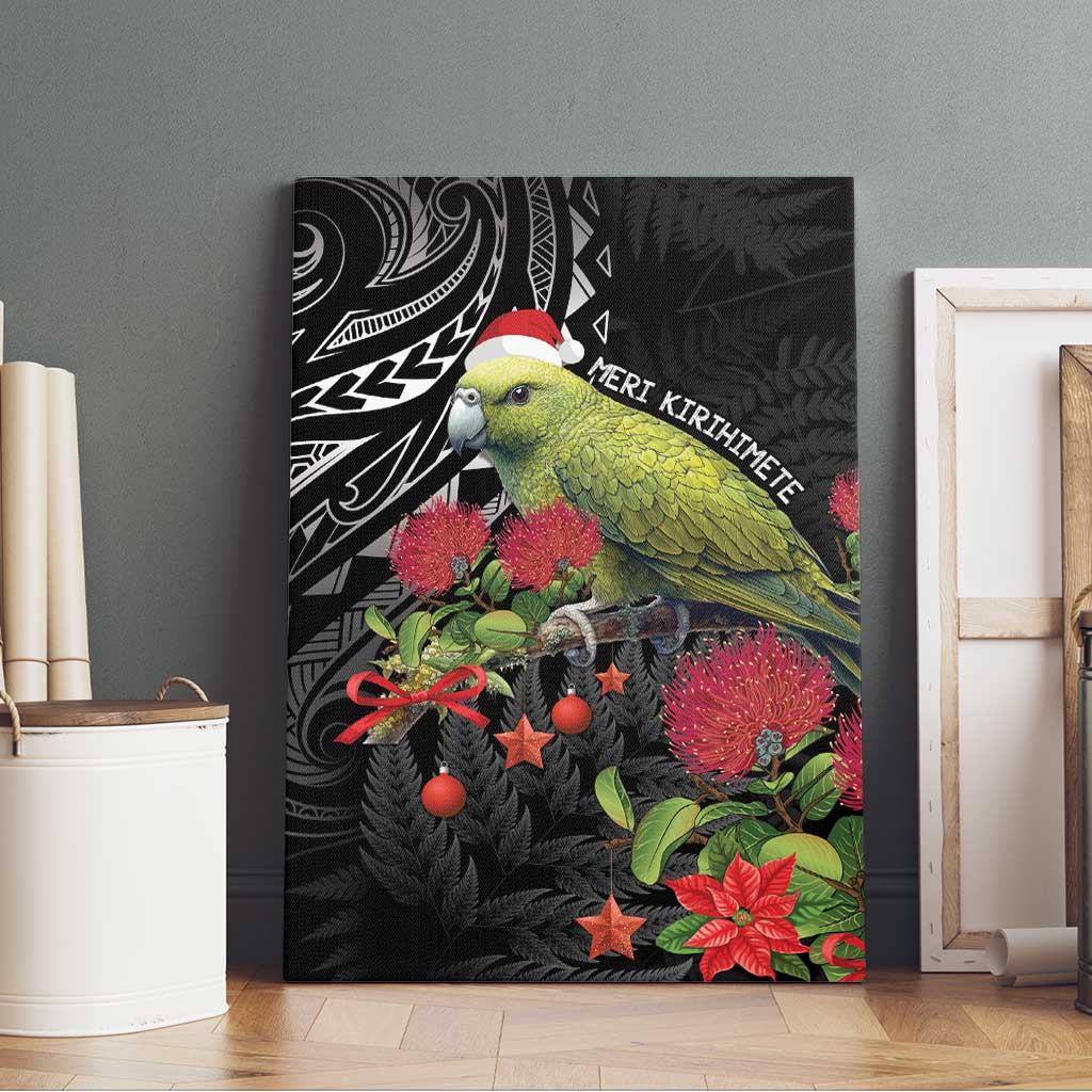 Meri Kirihimete Kakapo Canvas Wall Art Black Silver Fern Christmas Vibe LT9 - Polynesian Pride