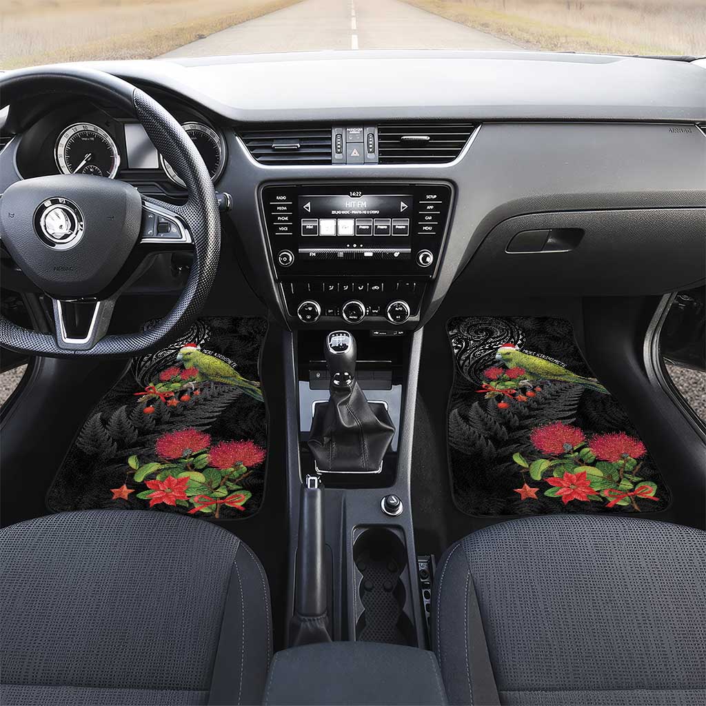 Meri Kirihimete Kakapo Car Mats Black Silver Fern Christmas Vibe LT9 Set 2pcs - Front Black - Polynesian Pride