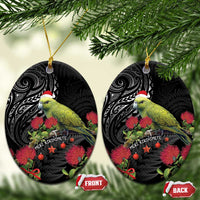 Meri Kirihimete Kakapo Ceramic Ornament Black Silver Fern Christmas Vibe LT9 Oval Black - Polynesian Pride