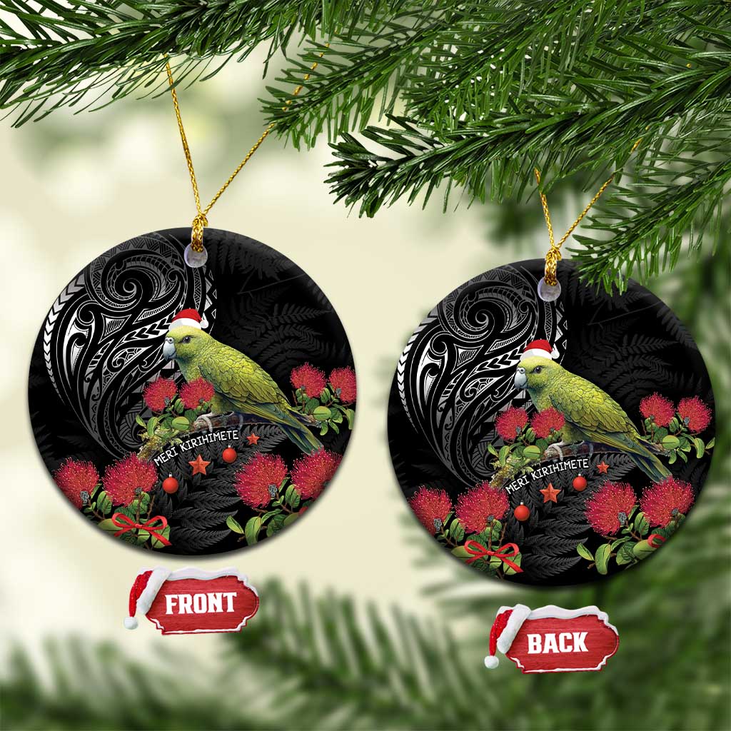 Meri Kirihimete Kakapo Ceramic Ornament Black Silver Fern Christmas Vibe LT9 Circle Black - Polynesian Pride