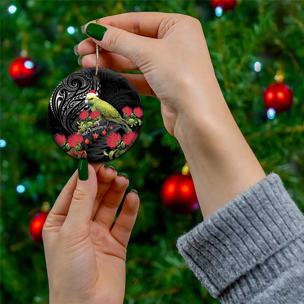 Meri Kirihimete Kakapo Ceramic Ornament Black Silver Fern Christmas Vibe LT9 - Polynesian Pride